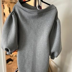 Off the shoulder grey puffy sleeve fitted dress